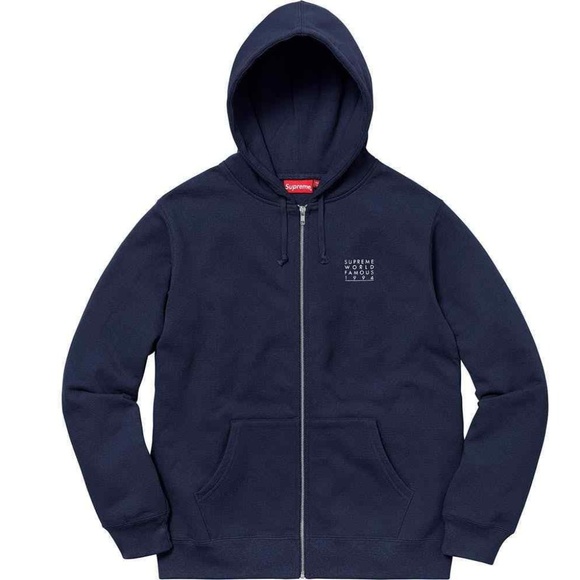 Supreme World Famous Zip Up Hooded Sweatshirt Navy
